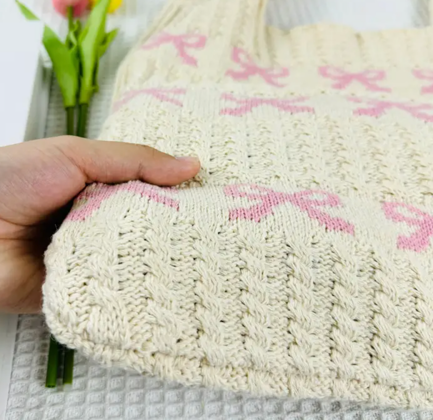 Strick Tasche - Schleife Rosa