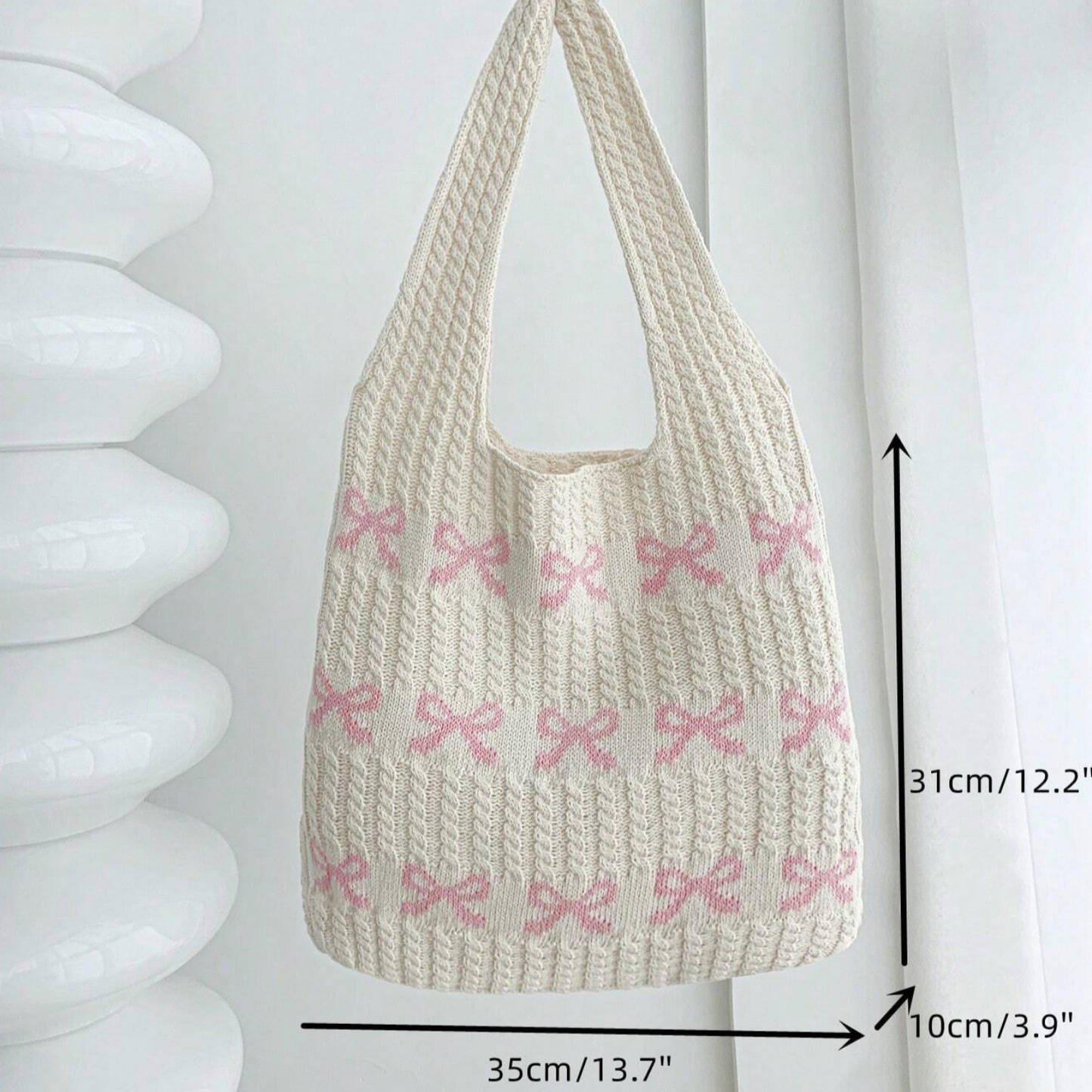 Strick Tasche - Schleife Rosa