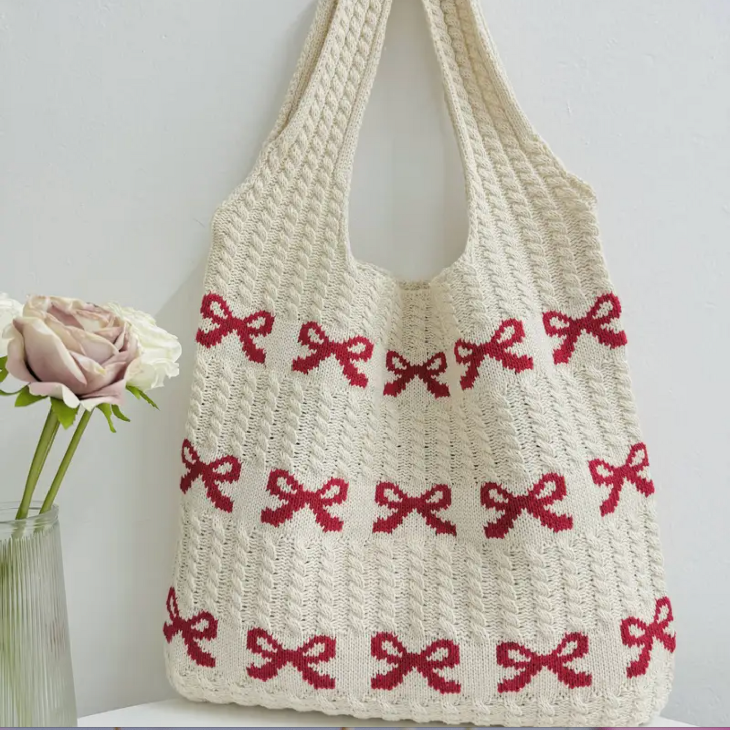 Strick Tasche - Schleife Rot