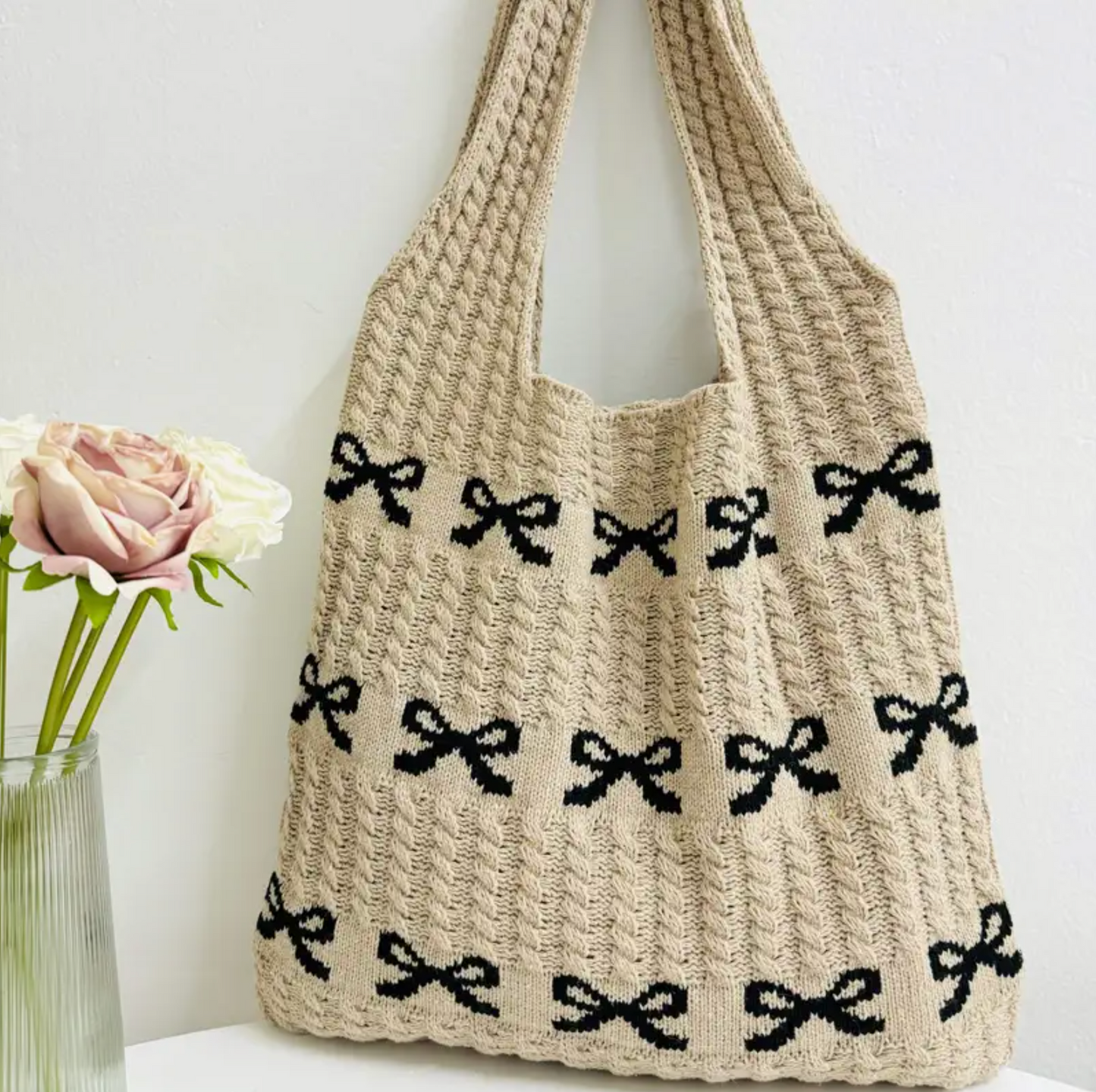 Strick Tasche - Schleife Schwarz