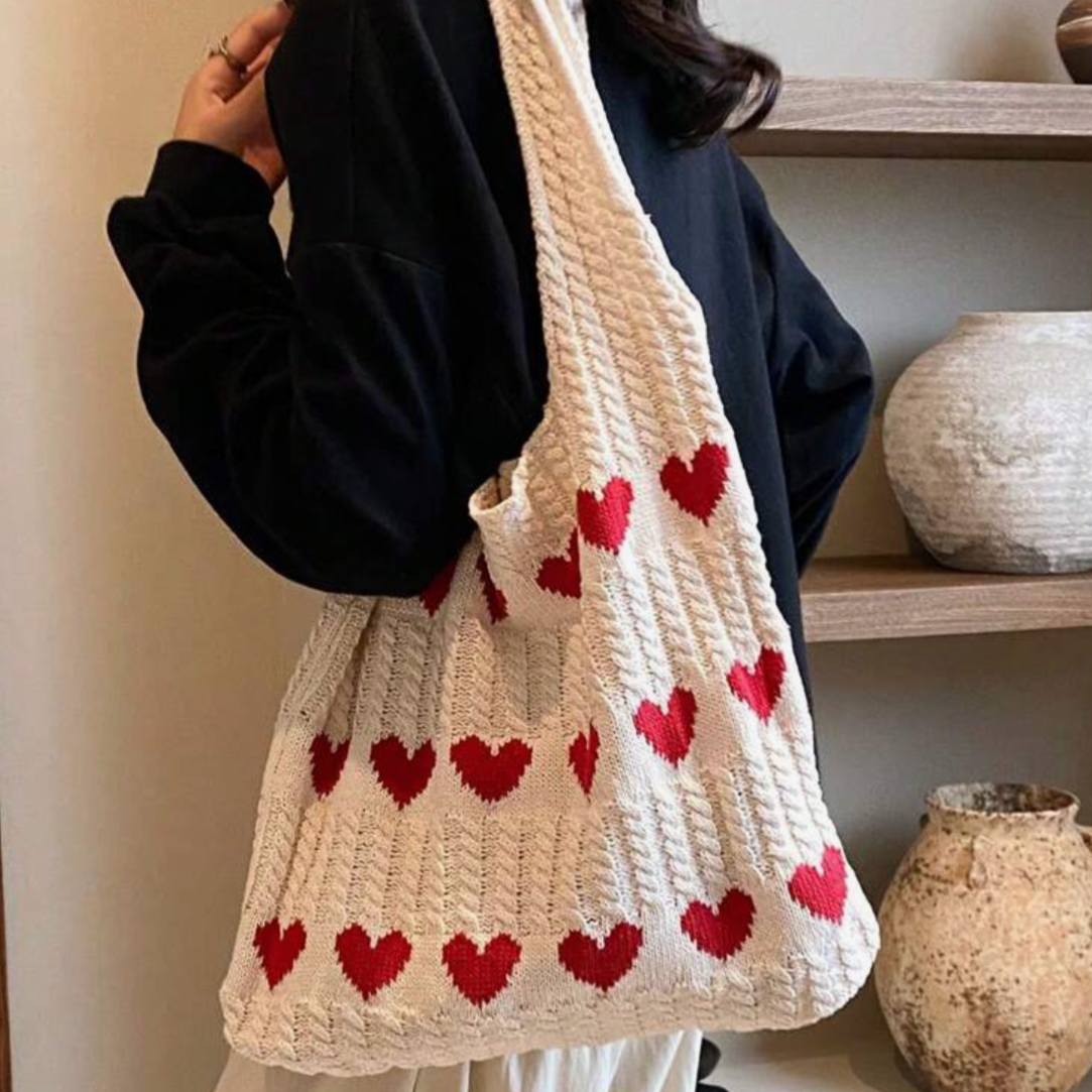 Strick Tasche - Herz Rot