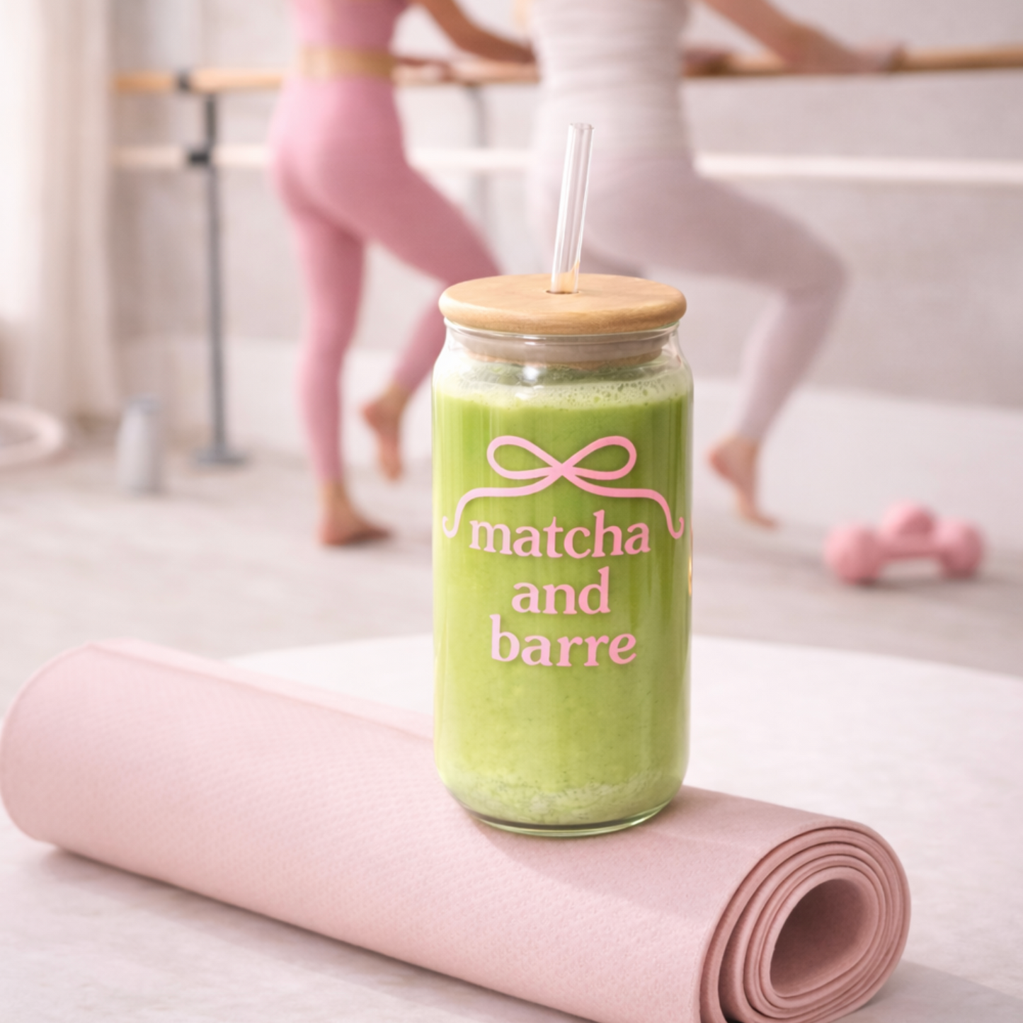 Matcha & Barre Glas – 480ml Trinkglas für Matcha, Protein & Collagen Drinks 💕
