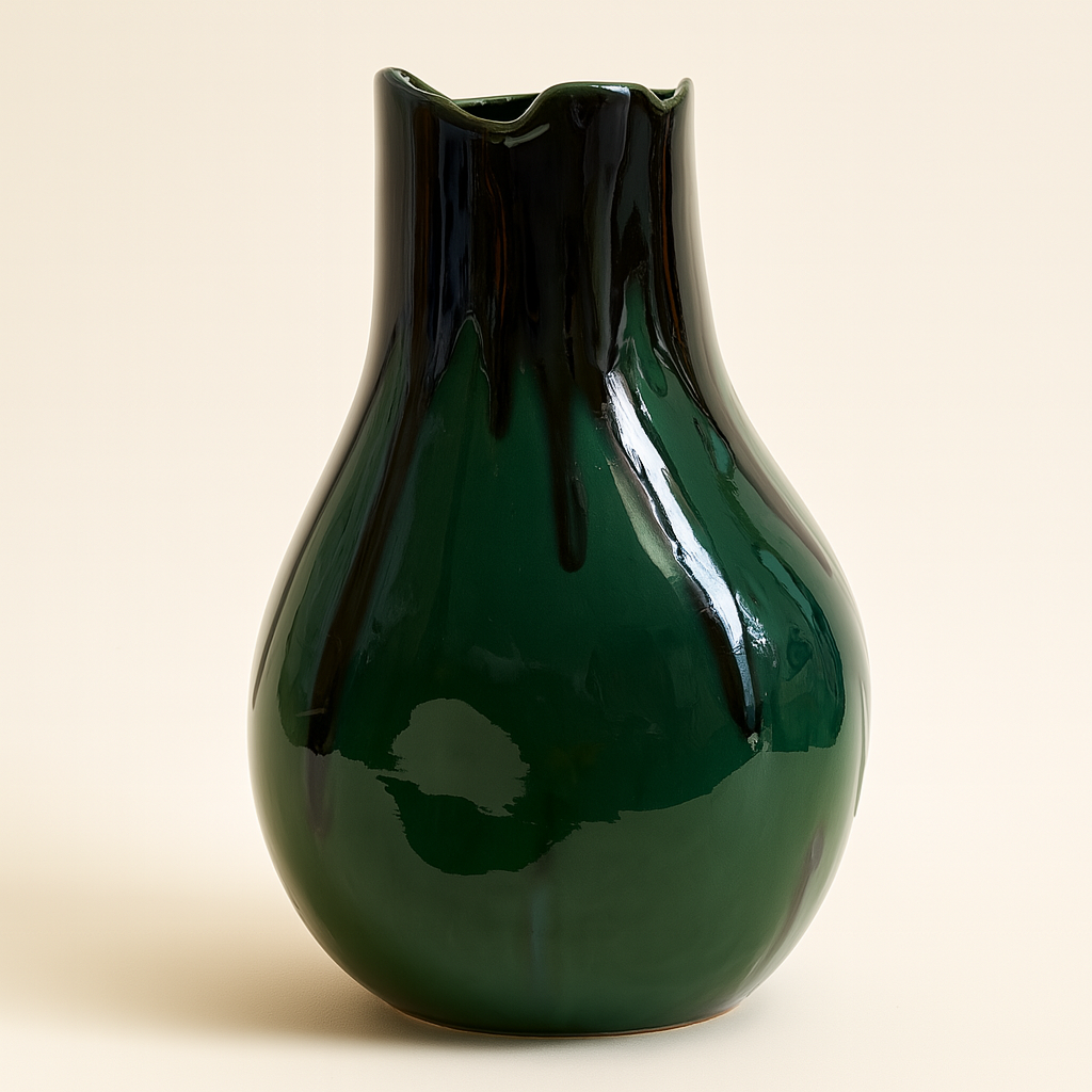 Soft Lava – Designvase in tiefem Dunkelgrün mit fließender Glasur (29 cm)