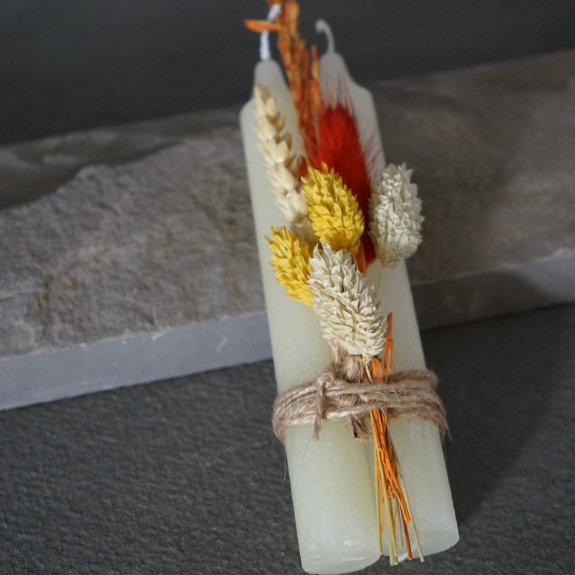 Kerzenset mit Trockenblumen