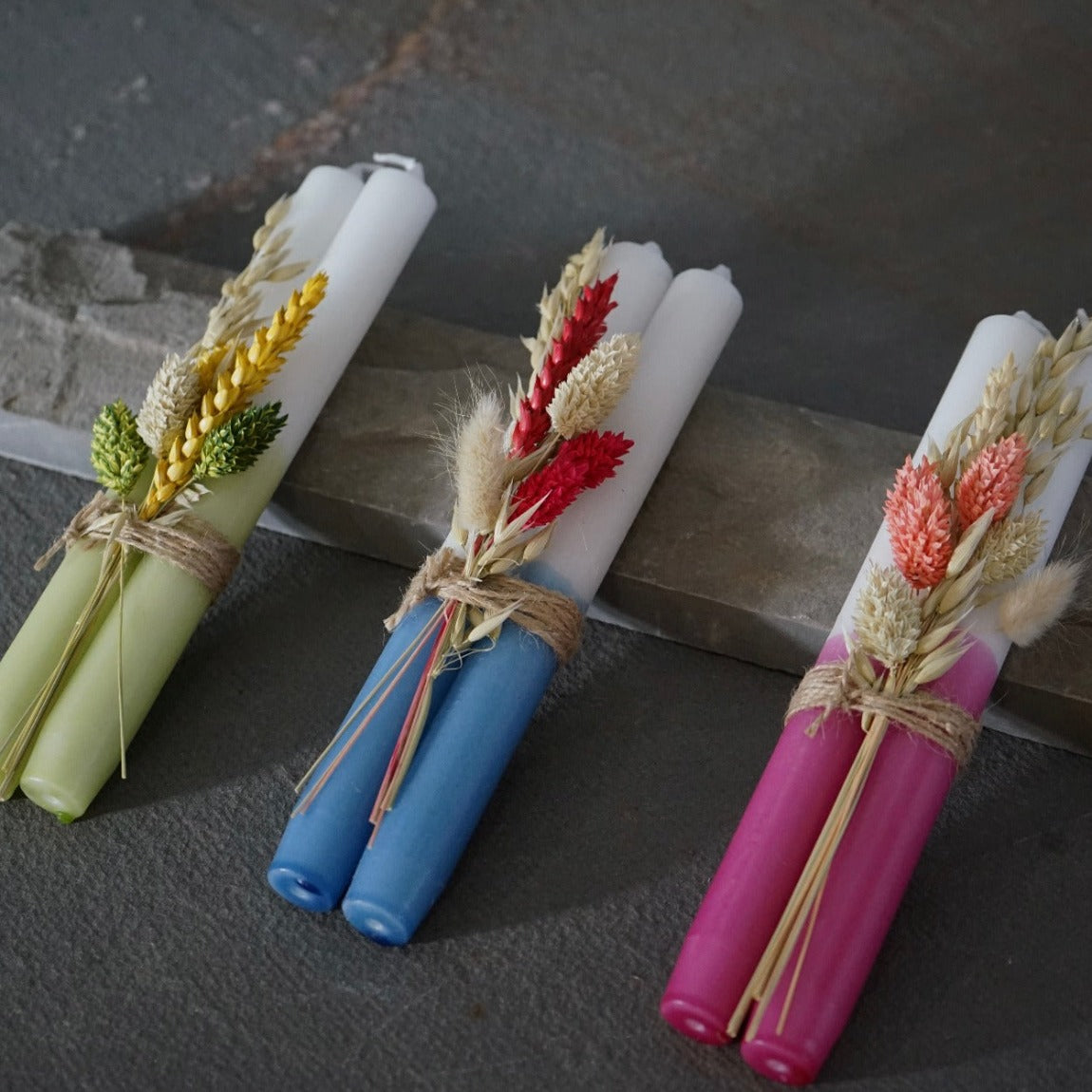 Stabkerzen mit Trockenblumen