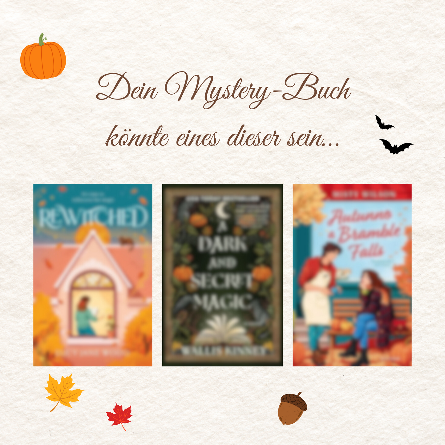 In der Cozy Mystery Book Box könnte eines von drei Taschenbüchern enthalten sein. Überraschung mit Herbst-Feeling.