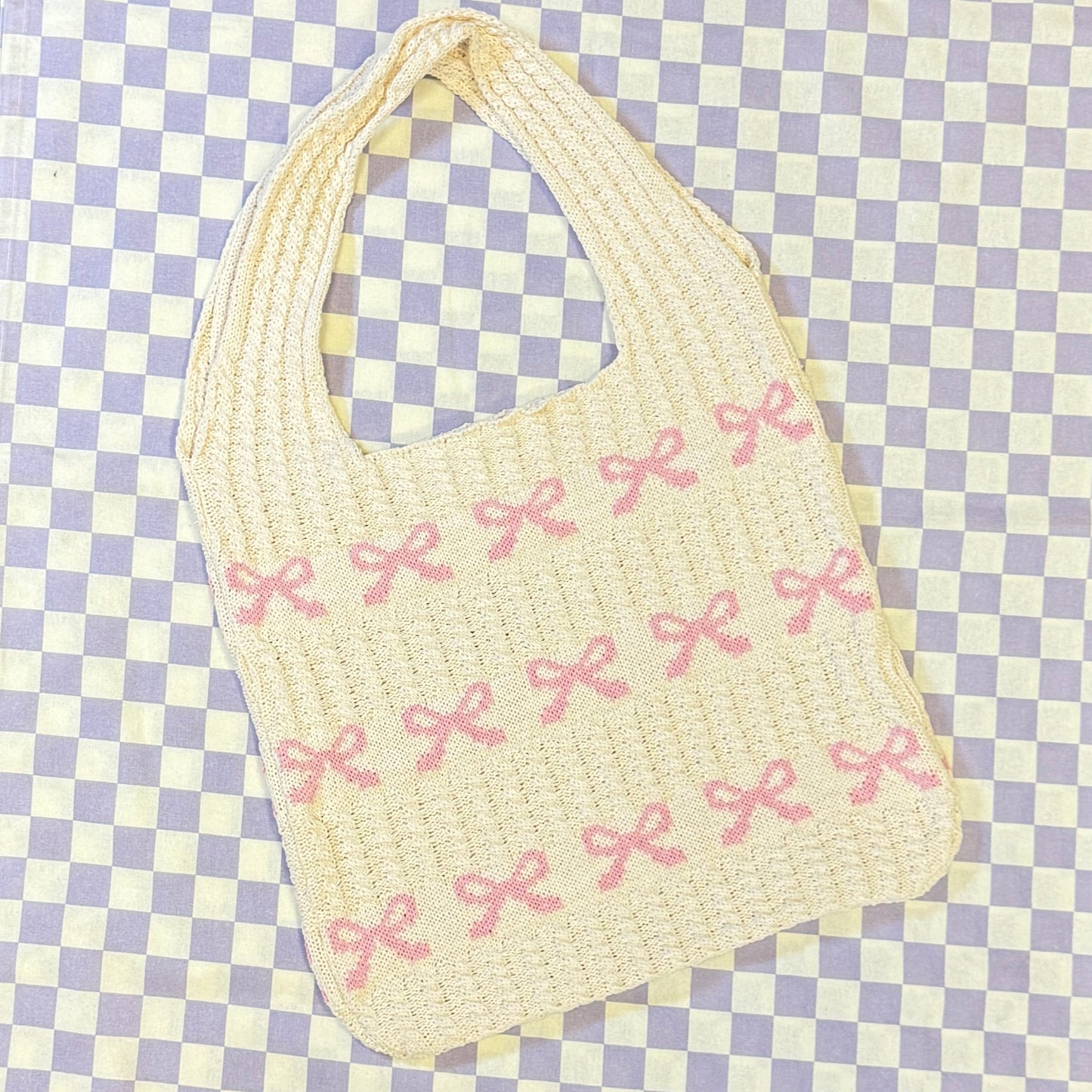 Strick Tasche - Schleife Rosa
