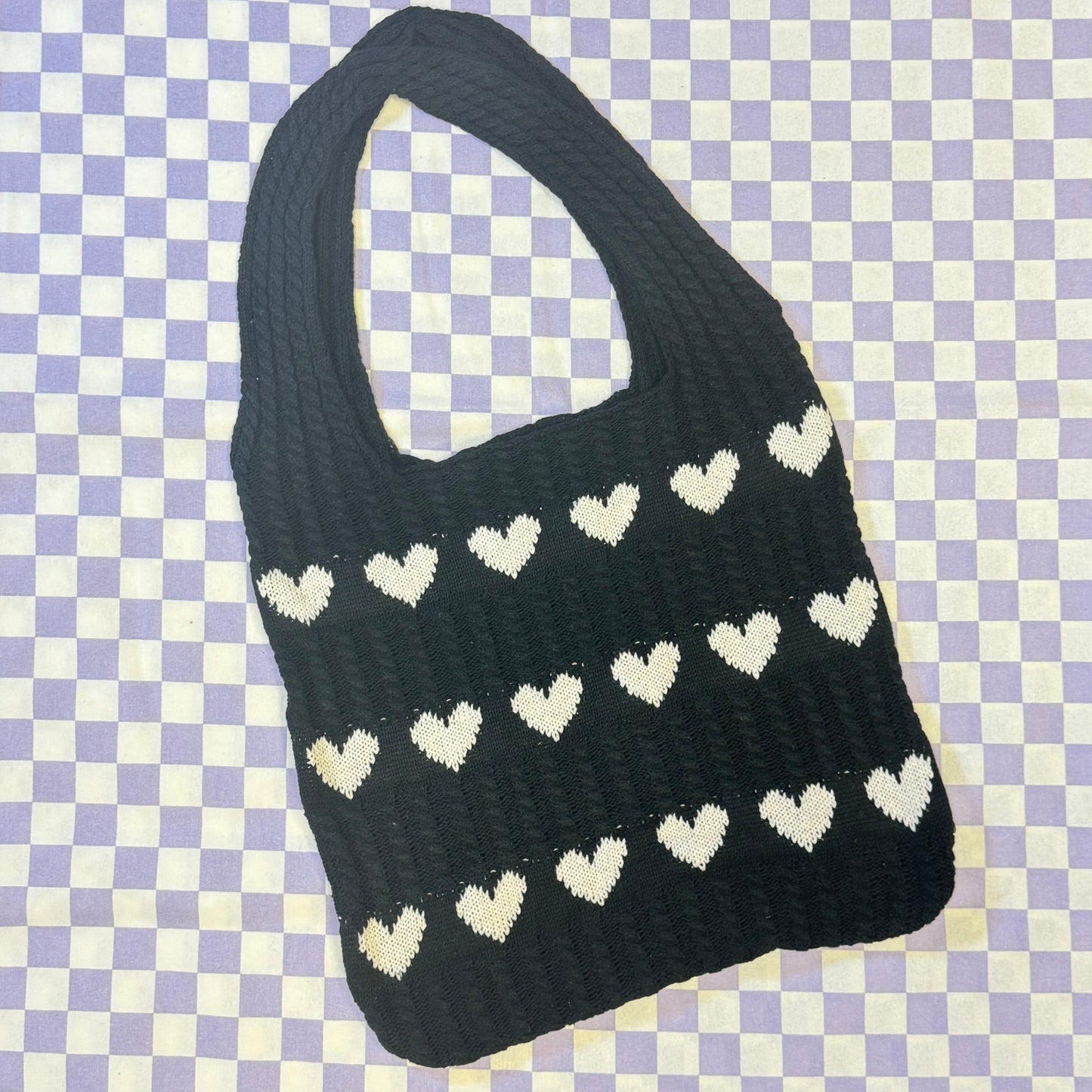 Strick Tasche - Herz Schwarz