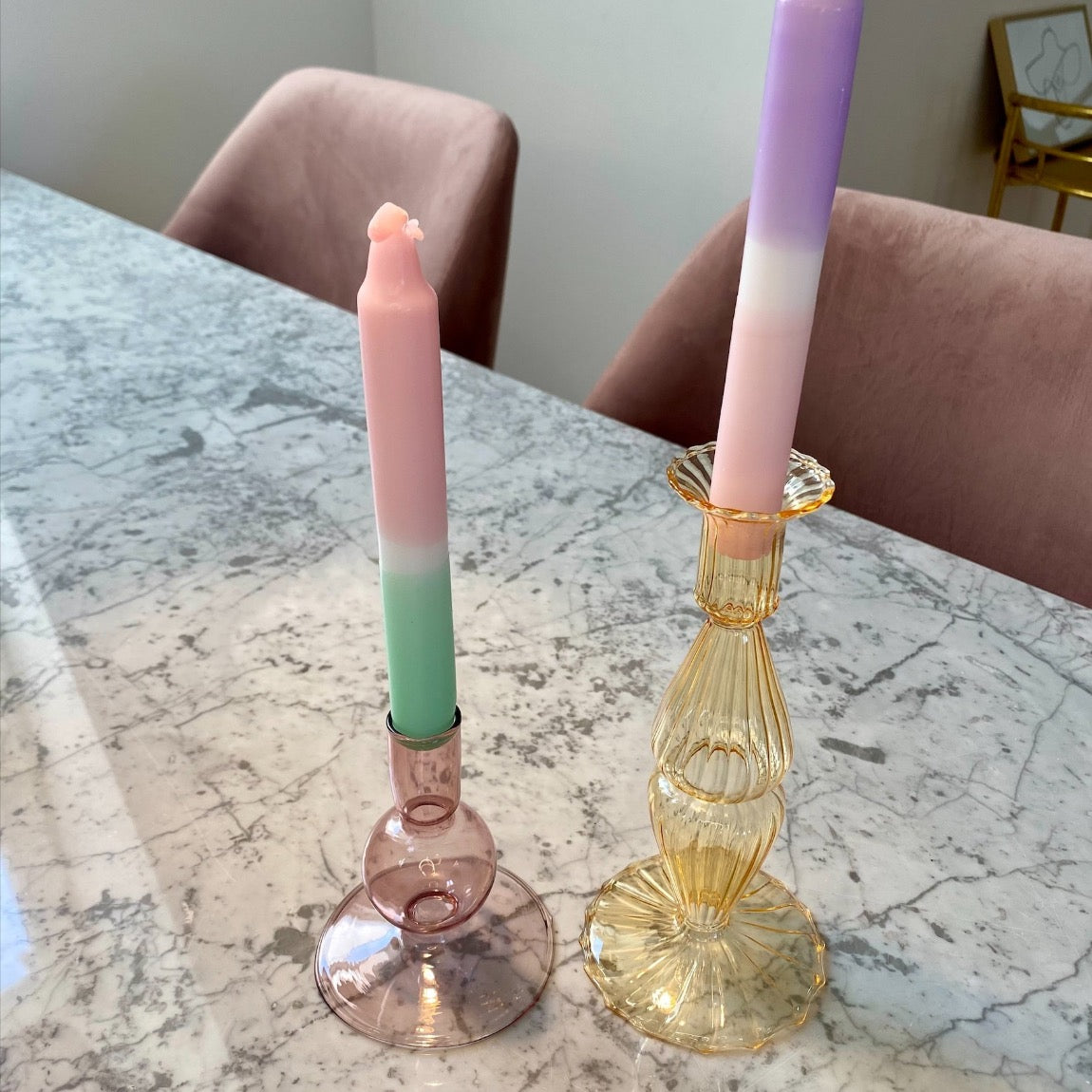 Stabkerzenhalter aus Glas - Gelb