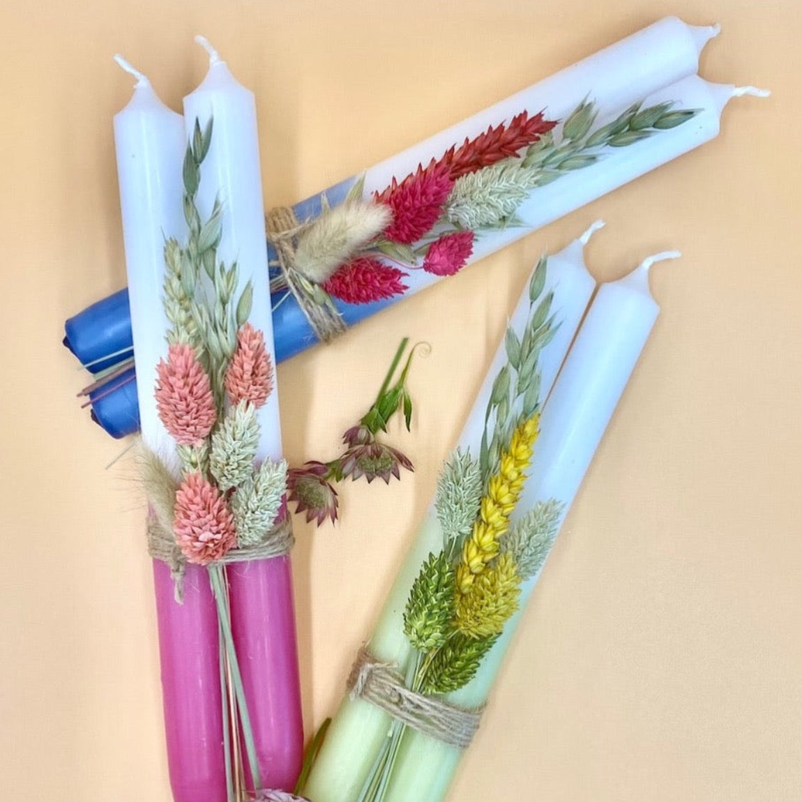 Stabkerzen mit Trockenblumen