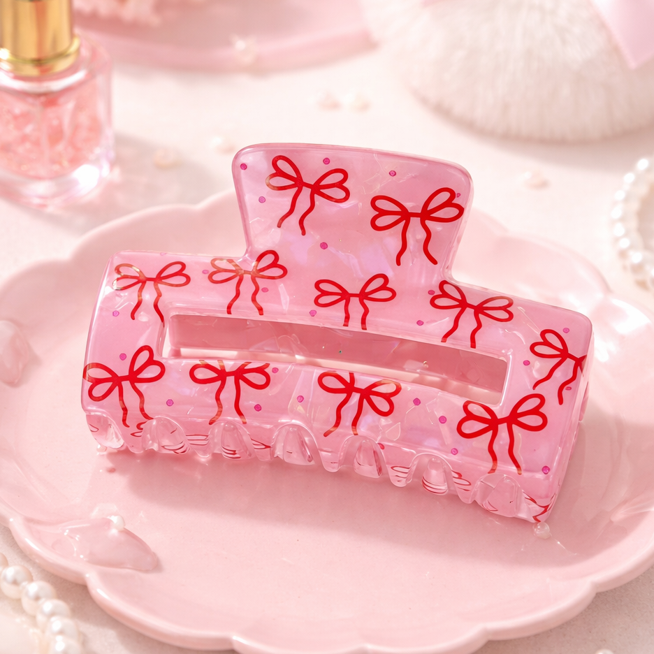 Cozy Bow Haarspange – Rosa Claw Clip mit süßen Schleifen 💕