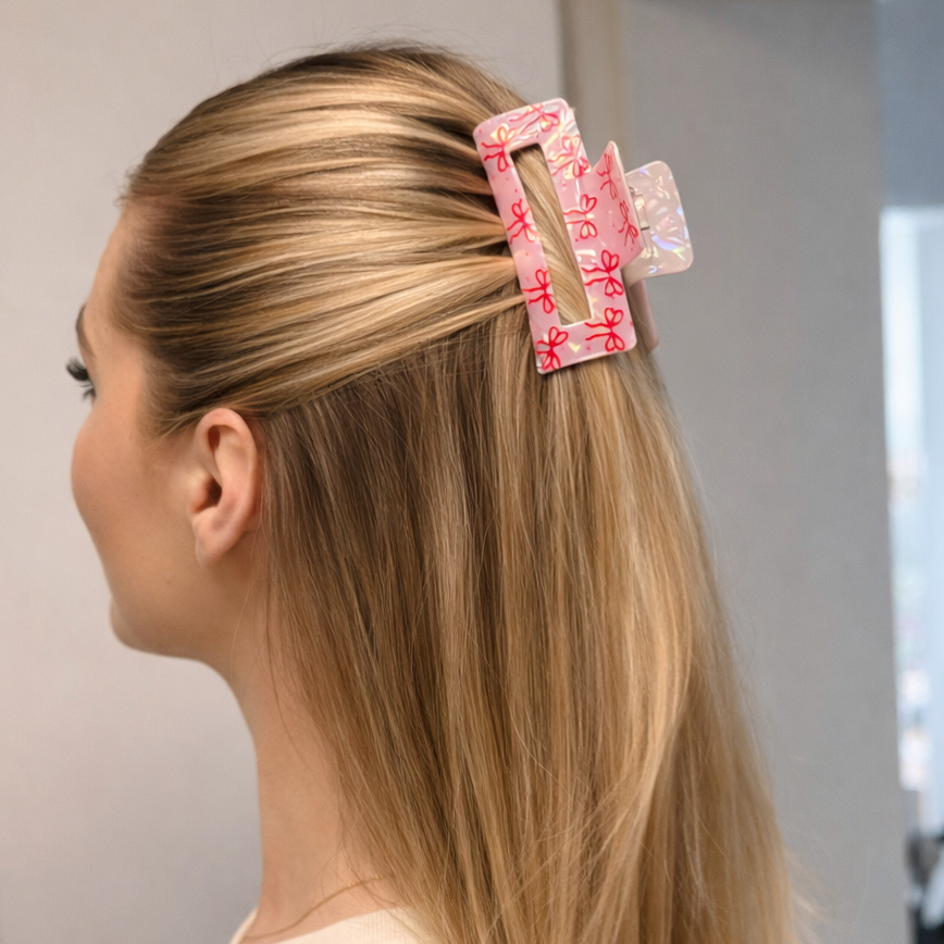 Cozy Bow Haarspange – Rosa Claw Clip mit süßen Schleifen 💕
