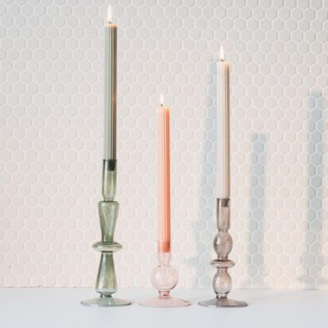 Stabkerzenhalter aus Glas - Pink