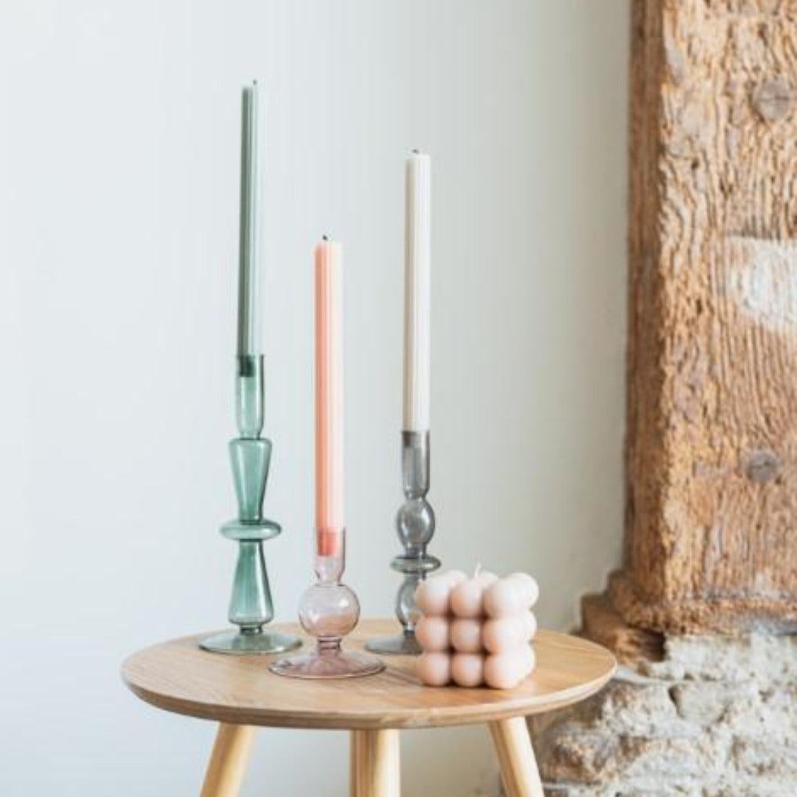 Stabkerzenhalter aus Glas - Pink