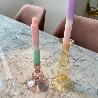 Stabkerzenhalter aus Glas - Pink